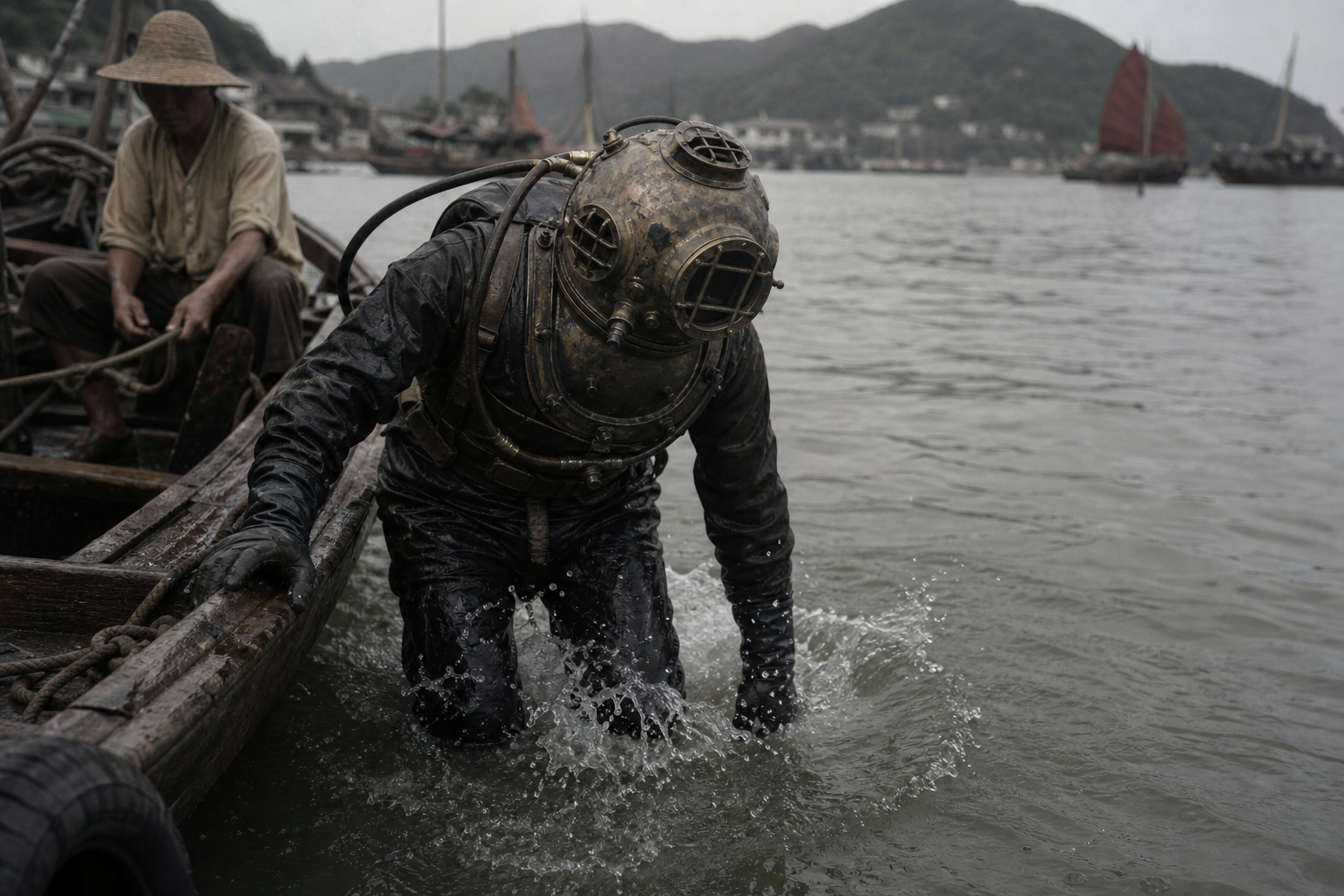 Diver entering tropical bay